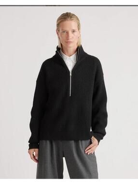 NWT Quince Black Australian Merino Wool Half Zip Sweater XL